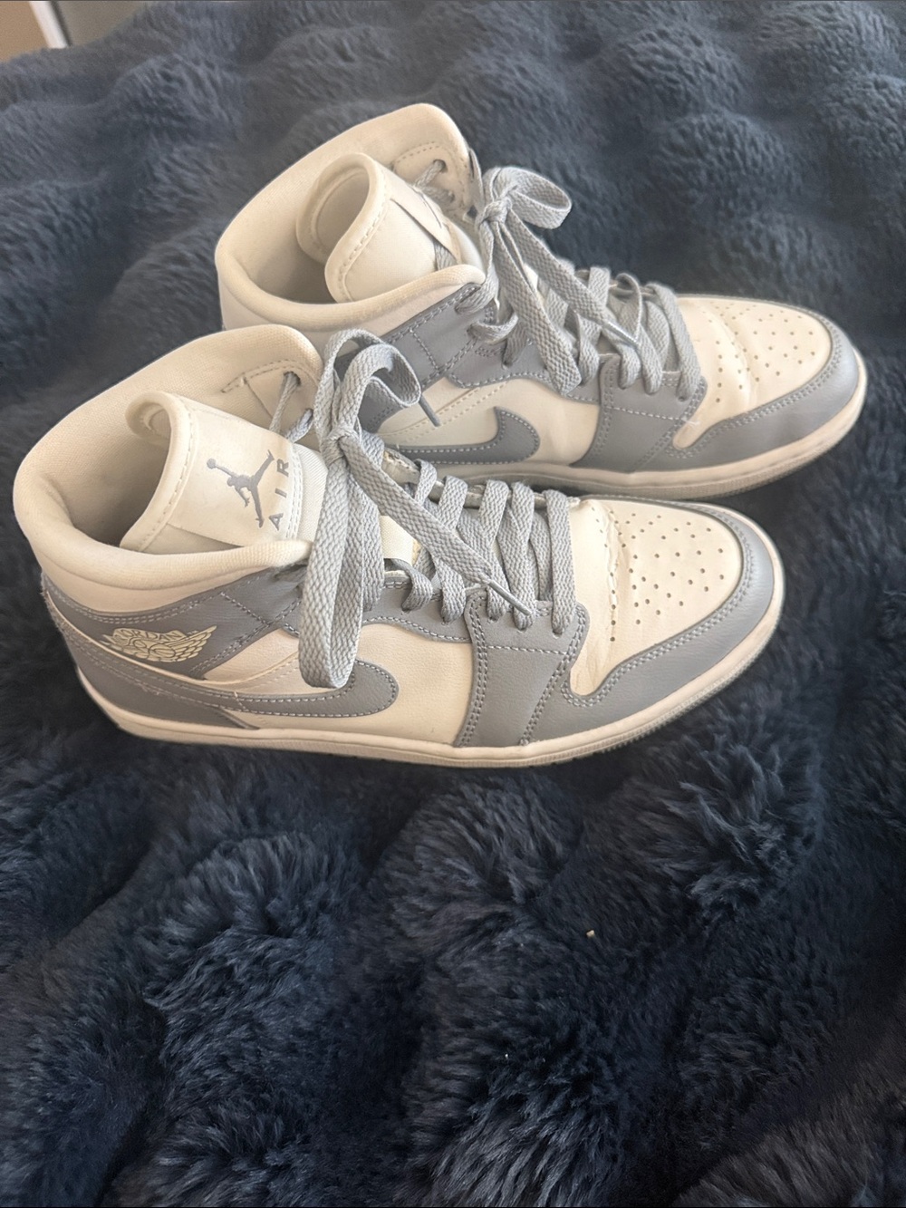 Nike Air Jordan 1 Mid White and Gray Sneakers